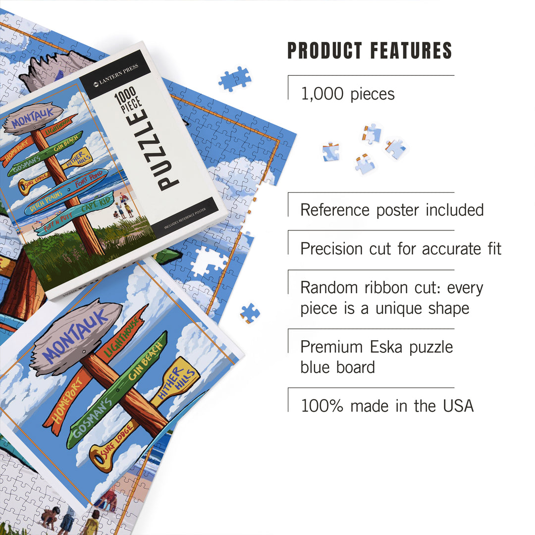 Montauk, New York, Sign Destinations, Jigsaw Puzzle Puzzle Lantern Press 
