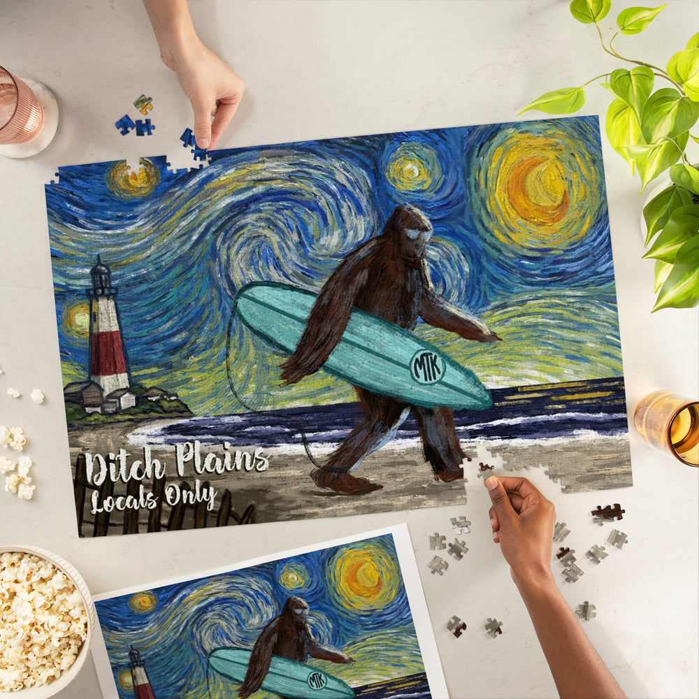 Montauk, New York, Starry Night, Bigfoot on the Beach, Jigsaw Puzzle Puzzle Lantern Press 