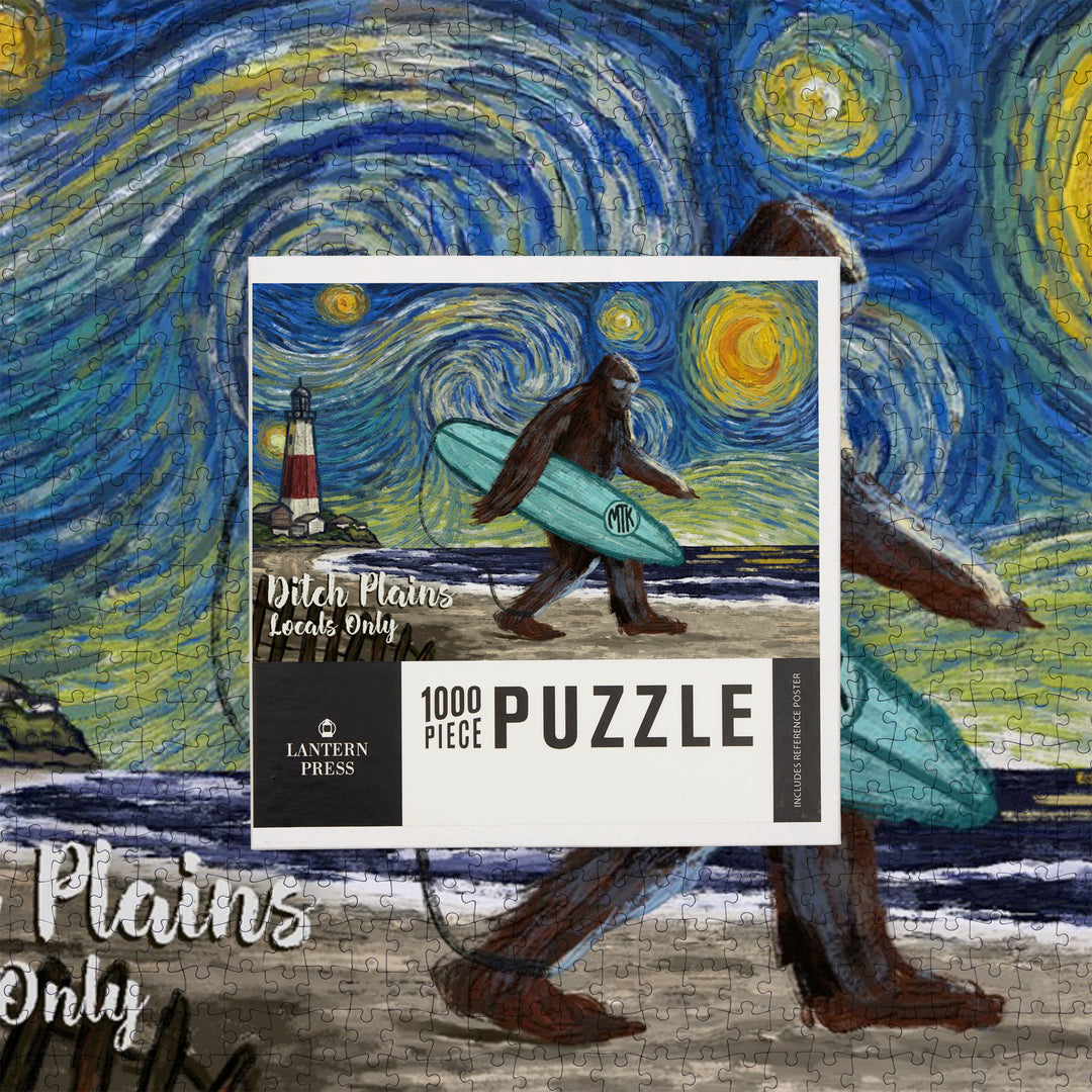 Montauk, New York, Starry Night, Bigfoot on the Beach, Jigsaw Puzzle Puzzle Lantern Press 