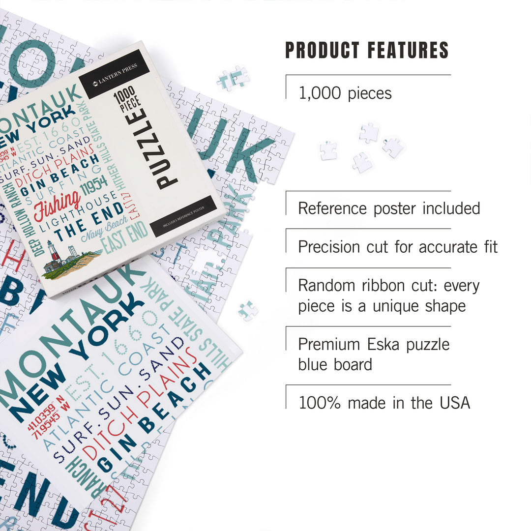 Montauk, New York, Typography, Jigsaw Puzzle Puzzle Lantern Press 