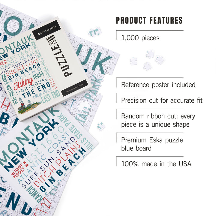 Montauk, New York, Typography, Jigsaw Puzzle Puzzle Lantern Press 