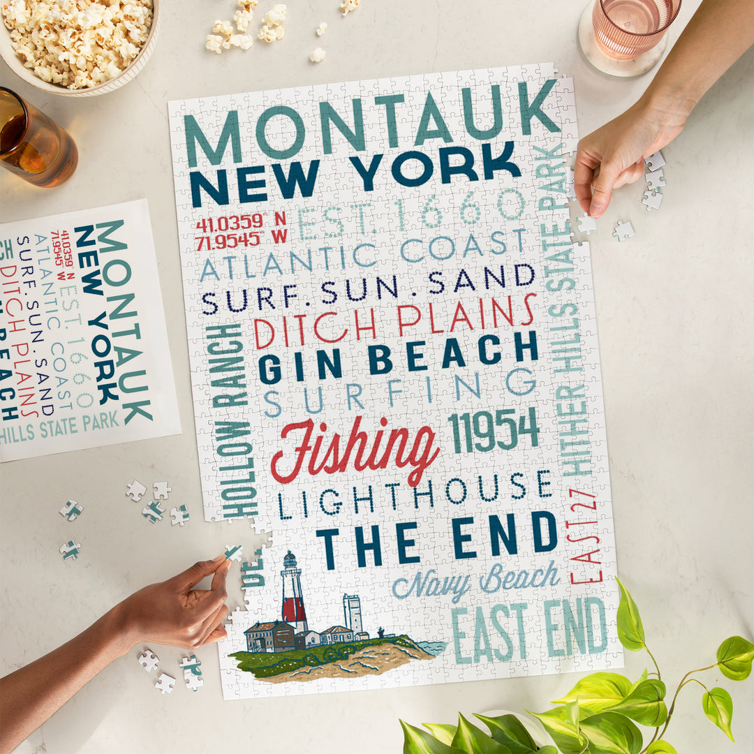 Montauk, New York, Typography, Jigsaw Puzzle Puzzle Lantern Press 