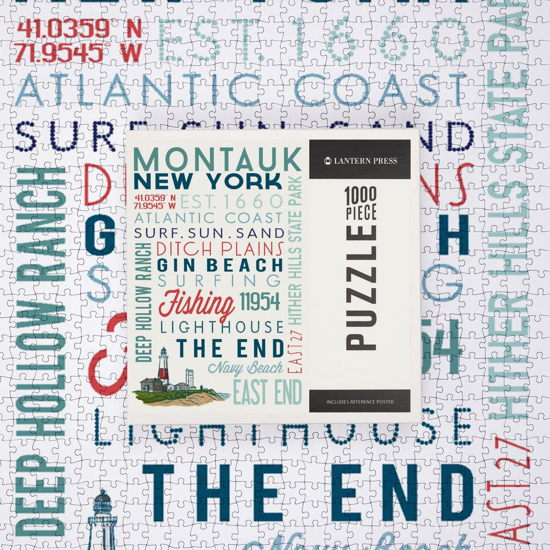 Montauk, New York, Typography, Jigsaw Puzzle Puzzle Lantern Press 