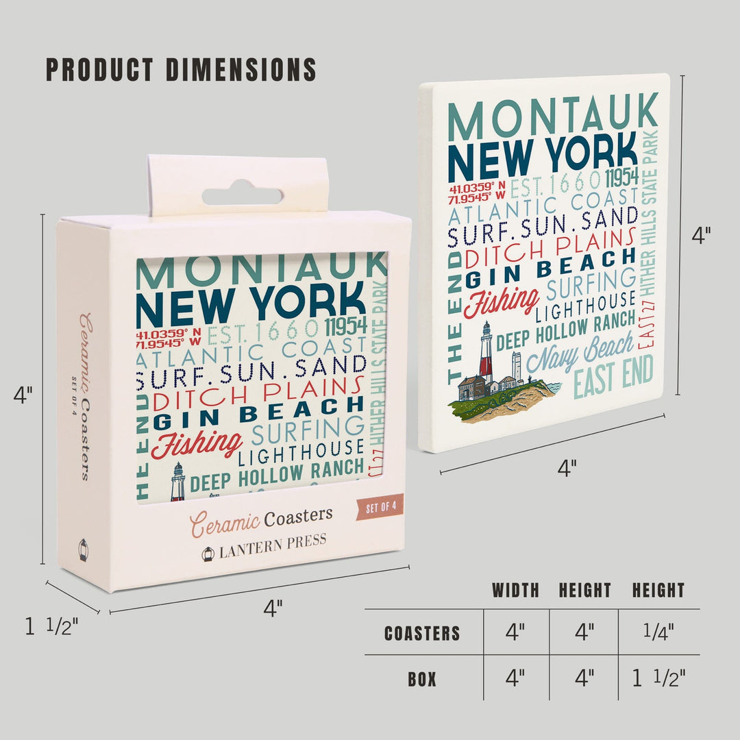 Montauk, New York, Typography, Lantern Press Artwork, Coaster Set Coasters Lantern Press 