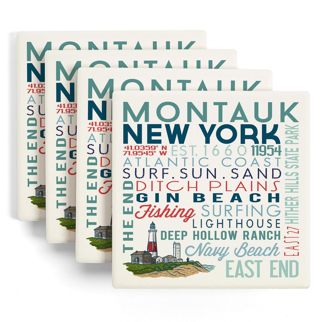 Montauk, New York, Typography, Lantern Press Artwork, Coaster Set Coasters Lantern Press 