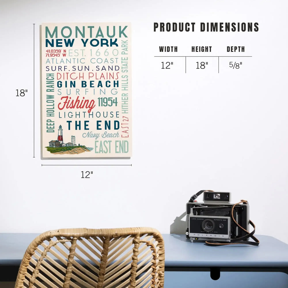 Montauk, New York, Typography, Lantern Press Artwork, Wood Signs and Postcards Wood Lantern Press 