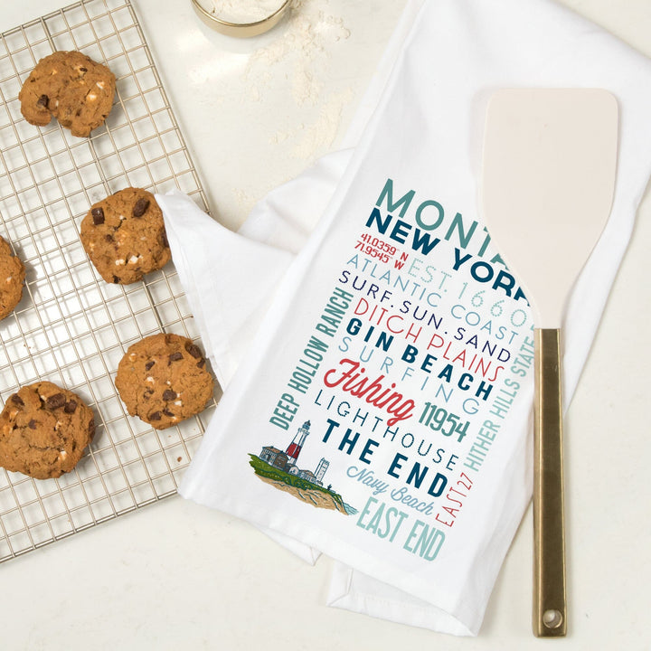 Montauk, New York, Typography, Organic Cotton Kitchen Tea Towels Kitchen Lantern Press 