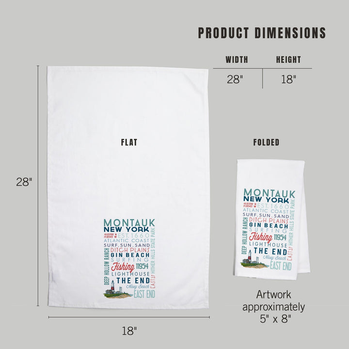 Montauk, New York, Typography, Organic Cotton Kitchen Tea Towels Kitchen Lantern Press 