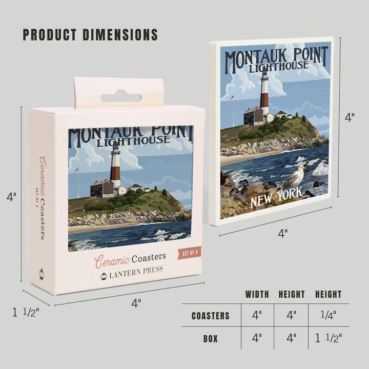 Montauk Point Lighthouse, New York, Lantern Press Artwork, Coaster Set Coasters Lantern Press 