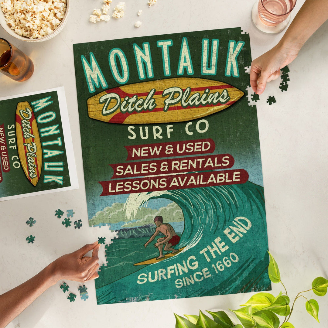 Montauk, Surf Shop Vintage Sign, Jigsaw Puzzle Puzzle Lantern Press 