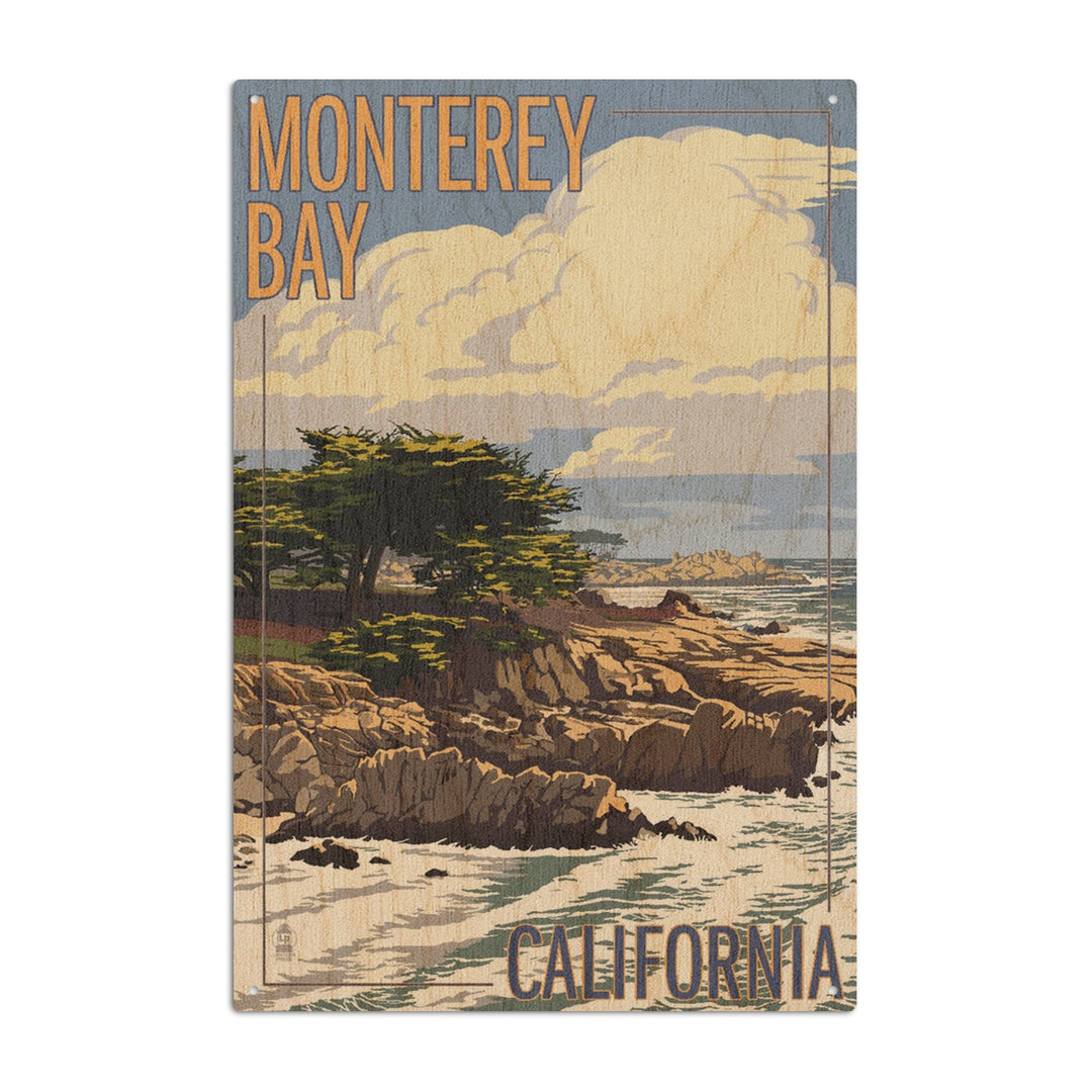 Monterey Bay, California, Cypress Tree, Lantern Press Artwork, Wood Signs and Postcards Wood Lantern Press 10 x 15 Wood Sign 