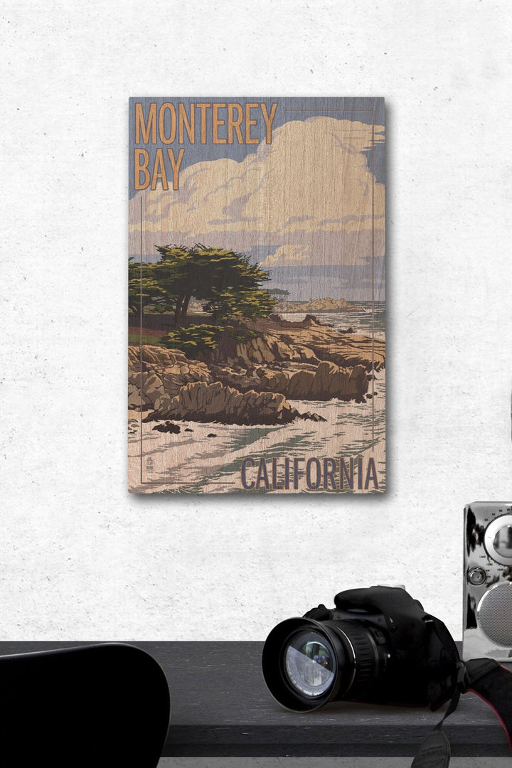 Monterey Bay, California, Cypress Tree, Lantern Press Artwork, Wood Signs and Postcards Wood Lantern Press 12 x 18 Wood Gallery Print 