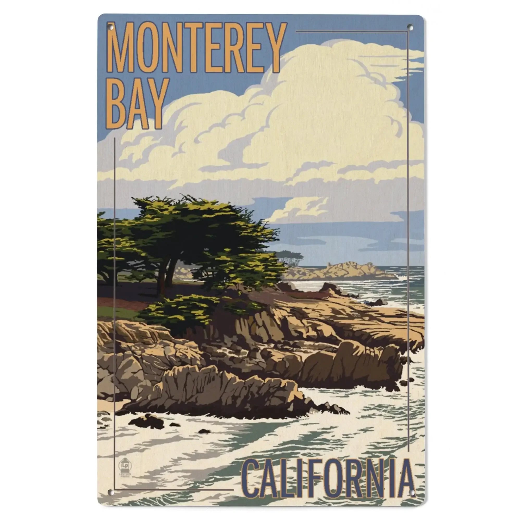 Lantern Press Monterey Bay California Cypress Tree Wood Sign
