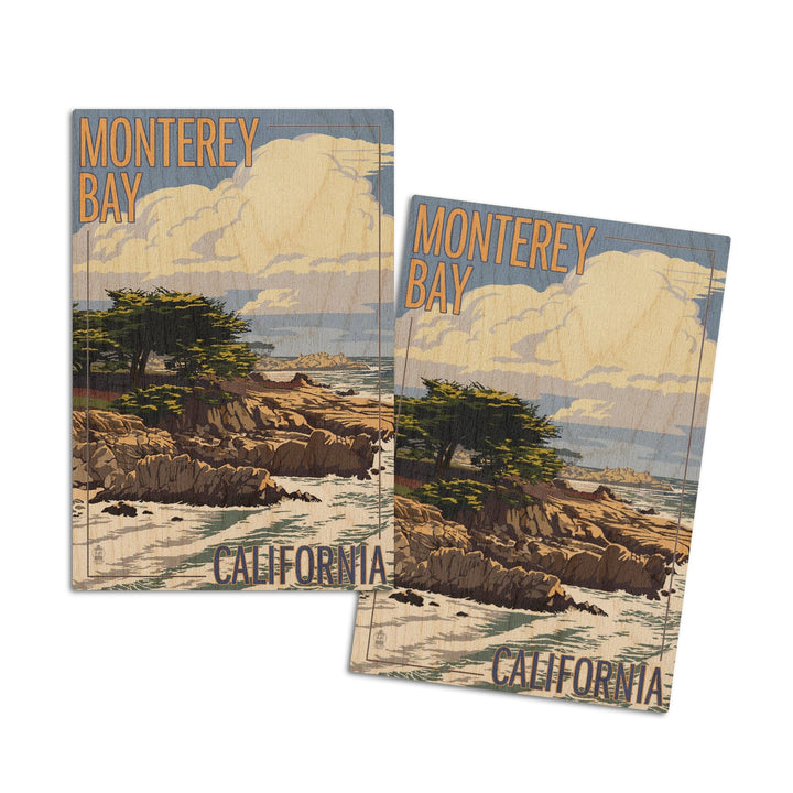 Monterey Bay, California, Cypress Tree, Lantern Press Artwork, Wood Signs and Postcards Wood Lantern Press 4x6 Wood Postcard Set 