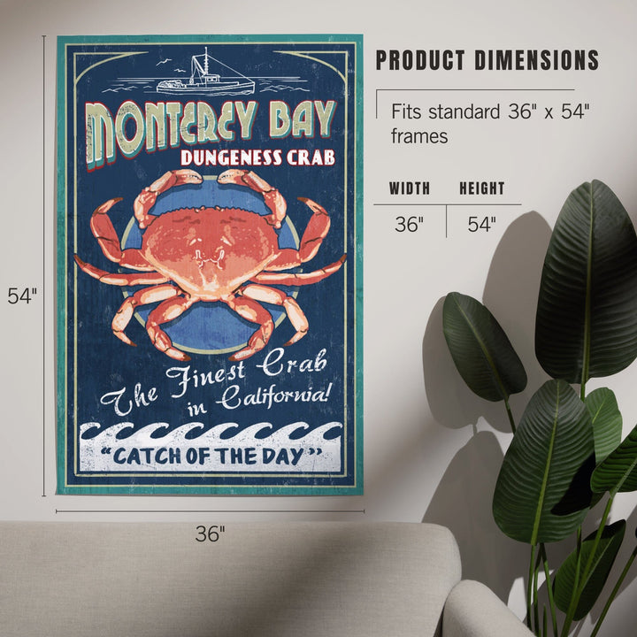 Monterey Bay, California, Dungeness Crab, Vintage Sign, Art & Giclee Prints Art Lantern Press 