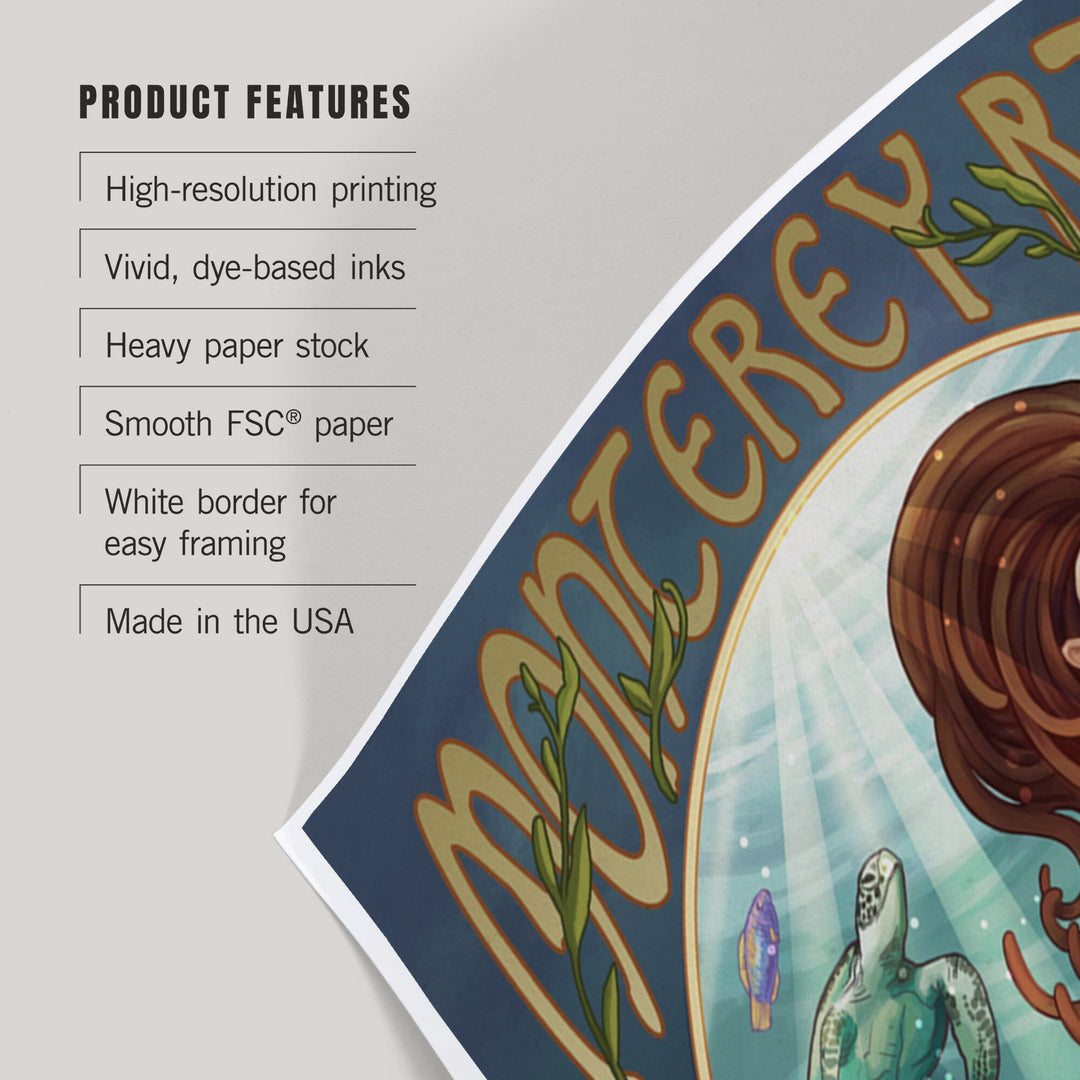 Monterey Bay, California, Mermaid, Art & Giclee Prints Art Lantern Press 