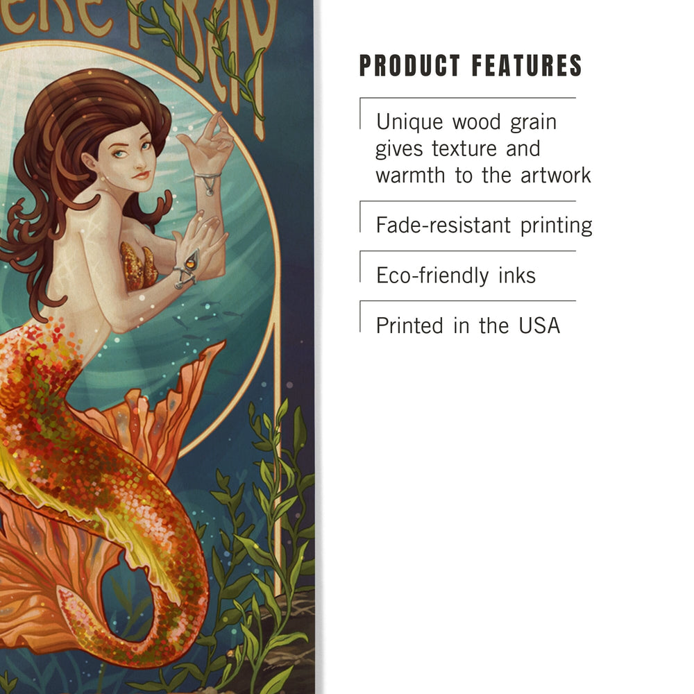 Monterey Bay, California, Mermaid, Lantern Press Artwork, Wood Signs and Postcards Wood Lantern Press 