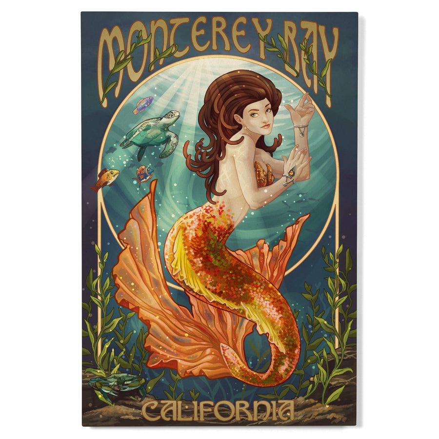 Monterey Bay, California, Mermaid, Lantern Press Artwork, Wood Signs and Postcards Wood Lantern Press 