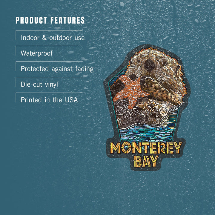 Monterey Bay, California, Otter, Mosaic, Contour, Vinyl Sticker Sticker Lantern Press 