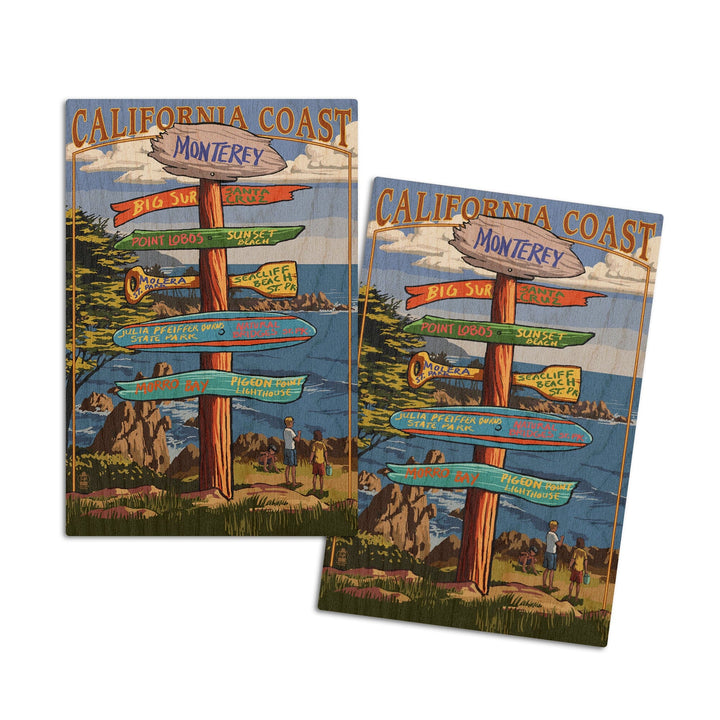 Monterey, California, Destinations Sign, Lantern Press Artwork, Wood Signs and Postcards Wood Lantern Press 4x6 Wood Postcard Set 