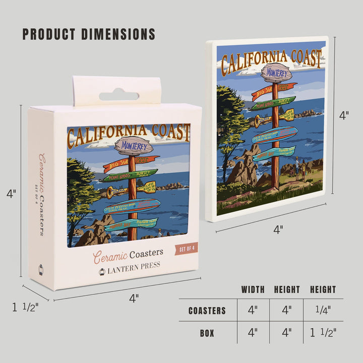 Monterey, California, Destinations Signpost, Coasters Coasters Lantern Press 