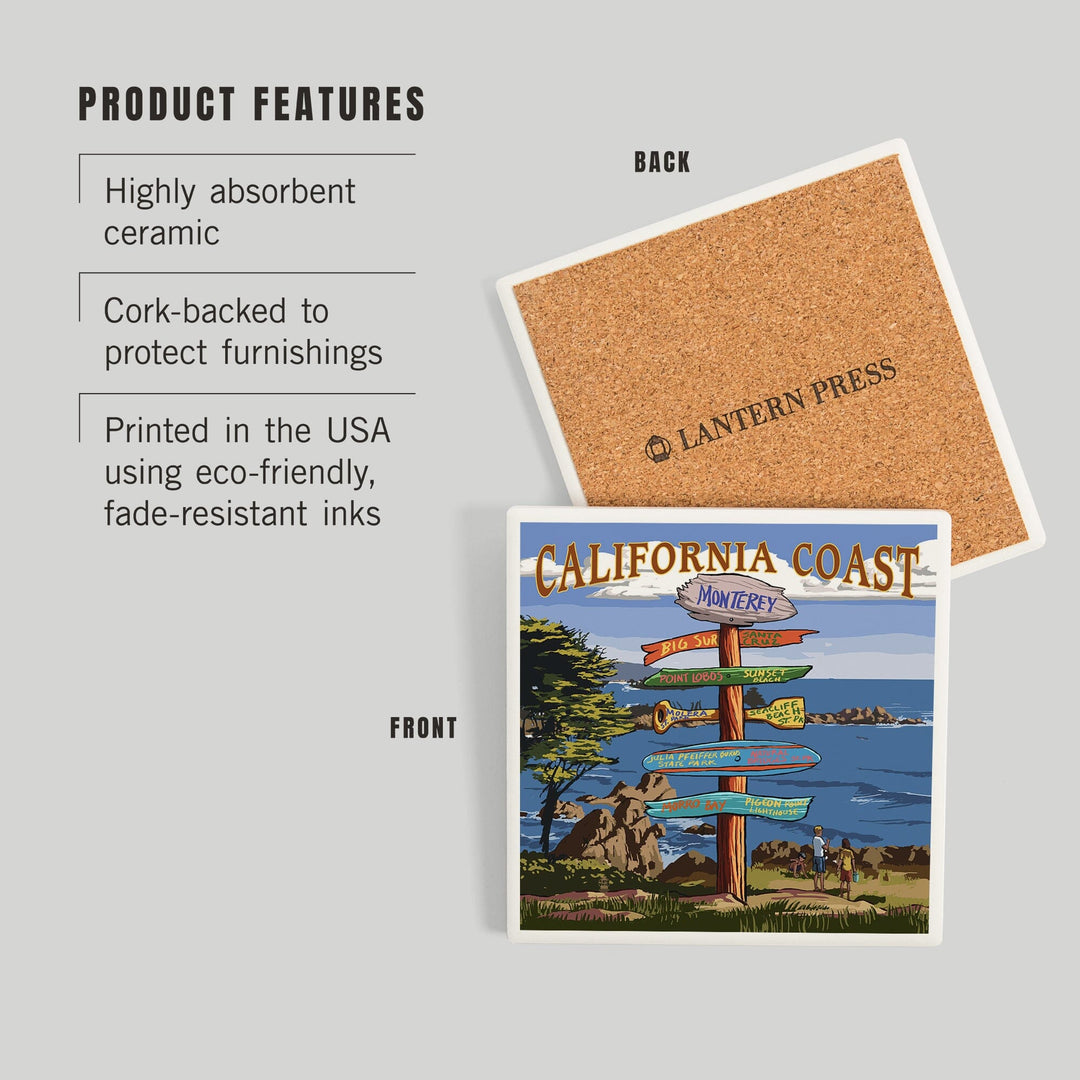 Monterey, California, Destinations Signpost, Coasters Coasters Lantern Press 