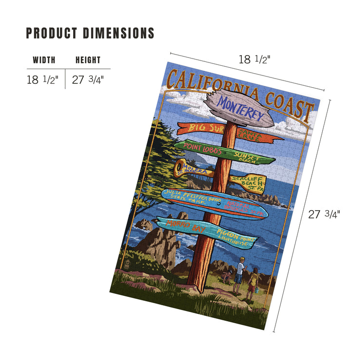 Monterey, California, Destinations Signpost, Jigsaw Puzzle Puzzle Lantern Press 