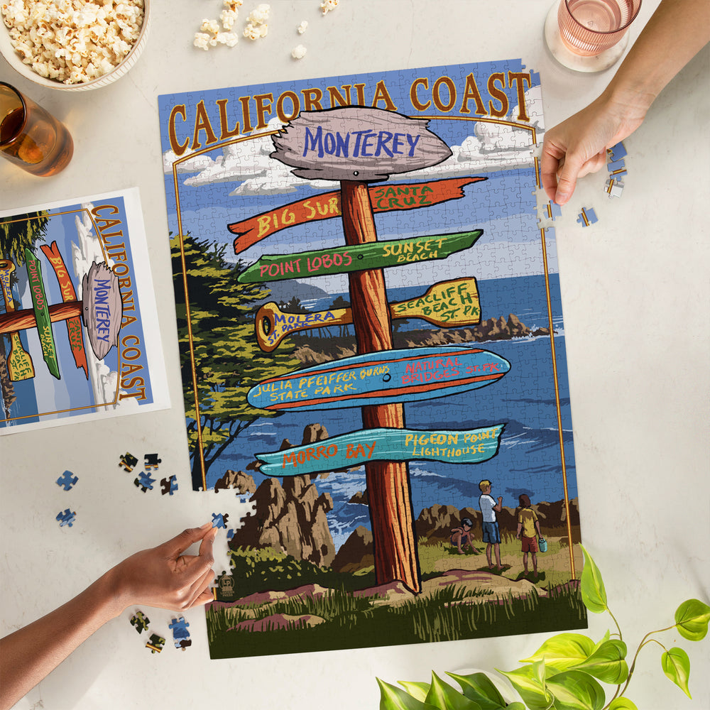 Monterey, California, Destinations Signpost, Jigsaw Puzzle Puzzle Lantern Press 