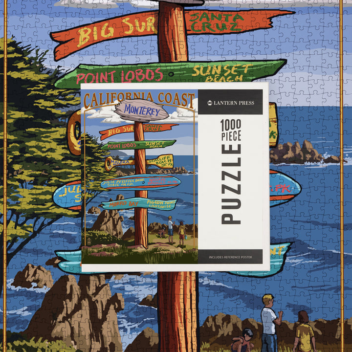 Monterey, California, Destinations Signpost, Jigsaw Puzzle Puzzle Lantern Press 
