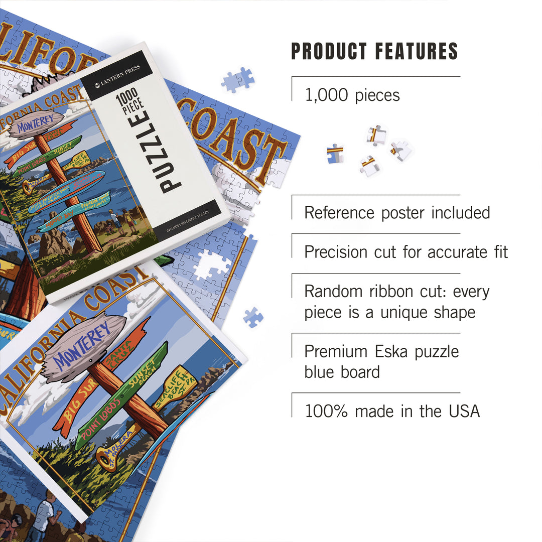 Monterey, California, Destinations Signpost, Jigsaw Puzzle Puzzle Lantern Press 
