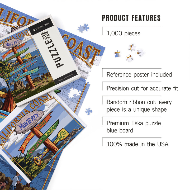 Monterey, California, Destinations Signpost, Jigsaw Puzzle Puzzle Lantern Press 