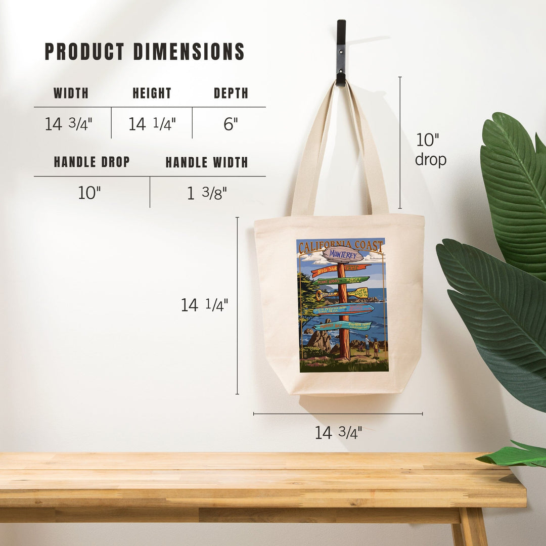 Monterey, California, Destinations Signpost, Tote Bag Totes Lantern Press 