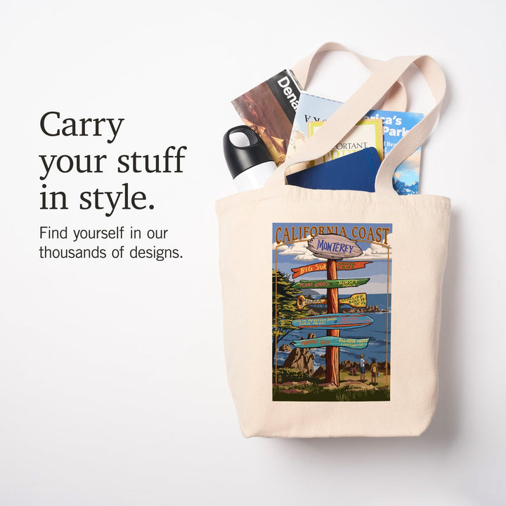 Monterey, California, Destinations Signpost, Tote Bag Totes Lantern Press 