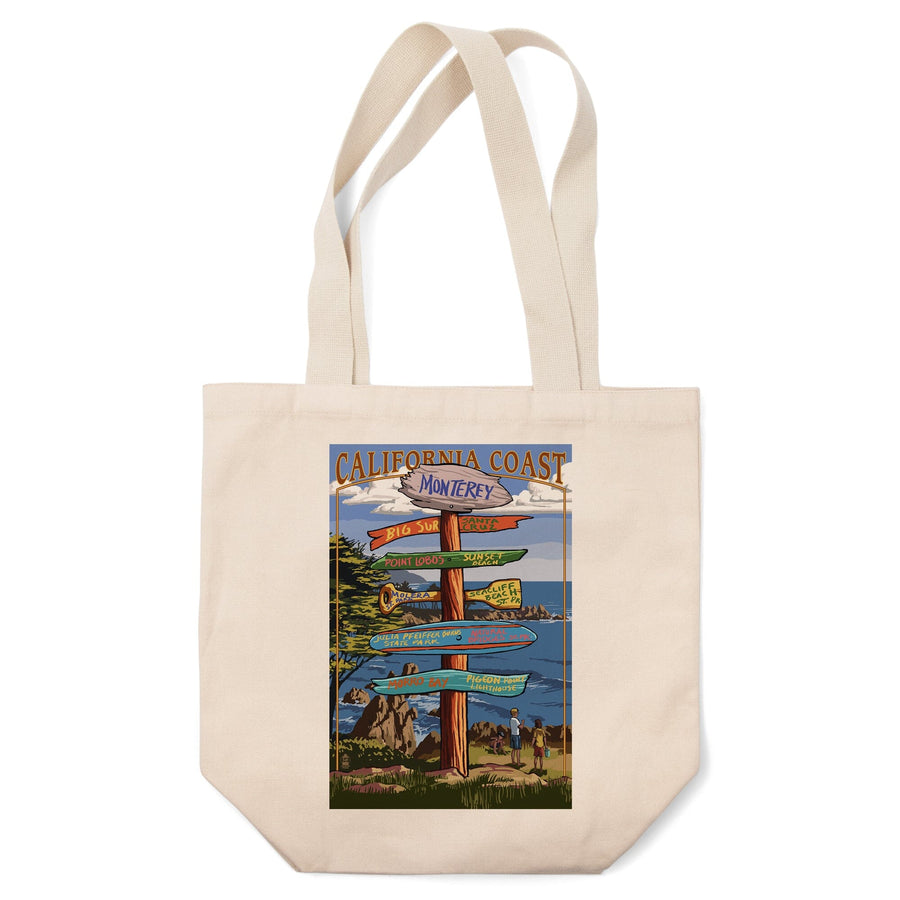 Monterey, California, Destinations Signpost, Tote Bag Totes Lantern Press 