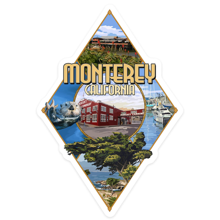 Monterey, California, Montage, Contour, Lantern Press Artwork, Vinyl Sticker Sticker Lantern Press 
