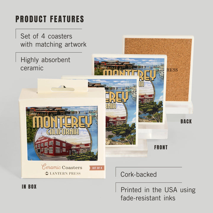 Monterey, California, Montage Scenes, Coasters Coasters Lantern Press 