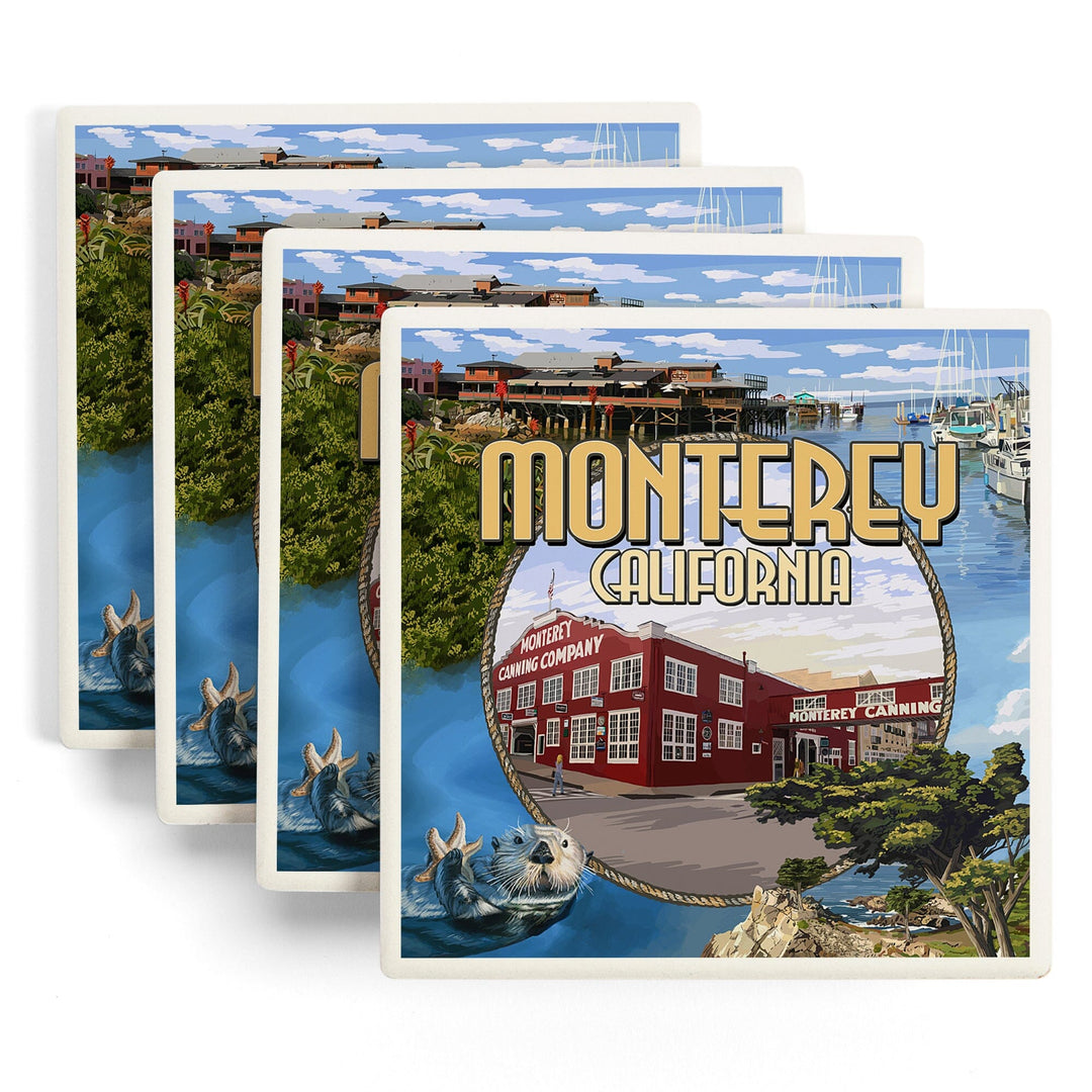 Monterey, California, Montage Scenes, Coasters Coasters Lantern Press 
