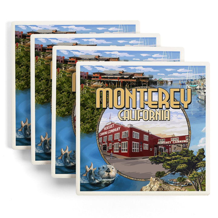 Monterey, California, Montage Scenes, Coasters Coasters Lantern Press 
