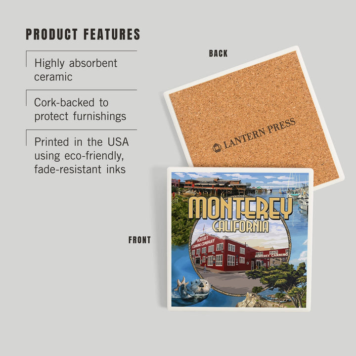 Monterey, California, Montage Scenes, Coasters Coasters Lantern Press 