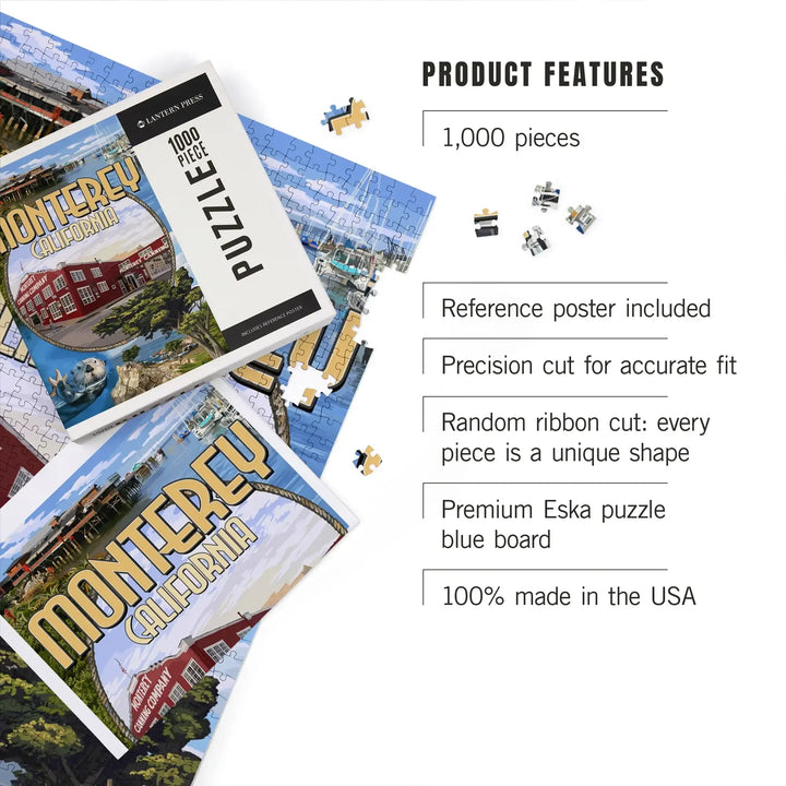 Monterey, California, Montage Scenes, Jigsaw Puzzle Puzzle Lantern Press 