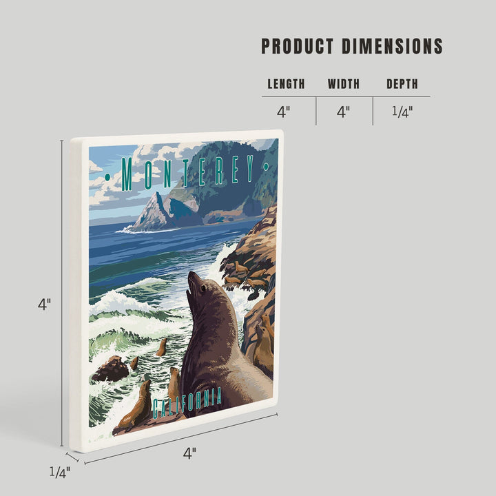 Monterey, California, Sea Lions on Coast, Coasters Coasters Lantern Press 