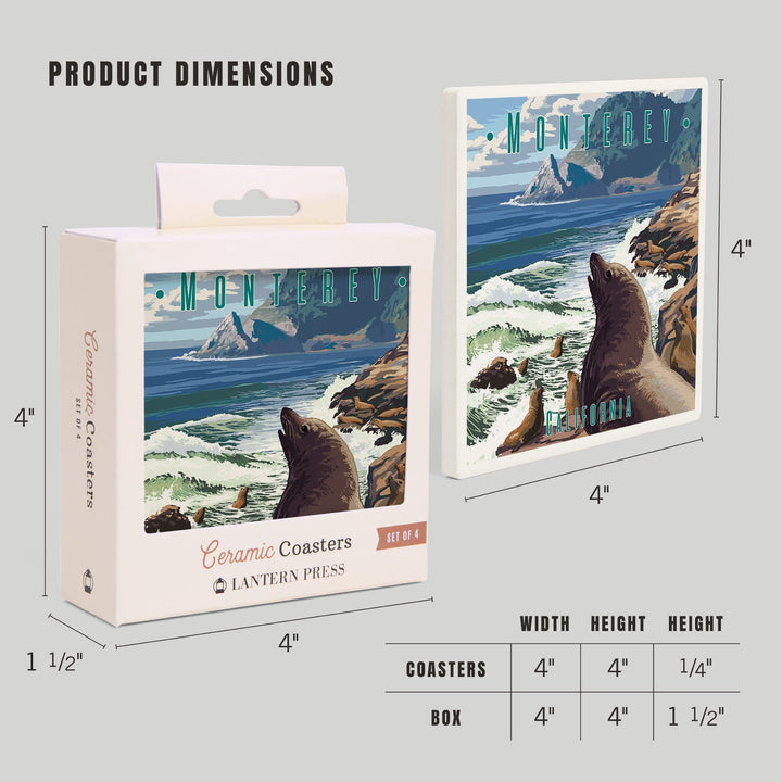 Monterey, California, Sea Lions on Coast, Coasters Coasters Lantern Press 