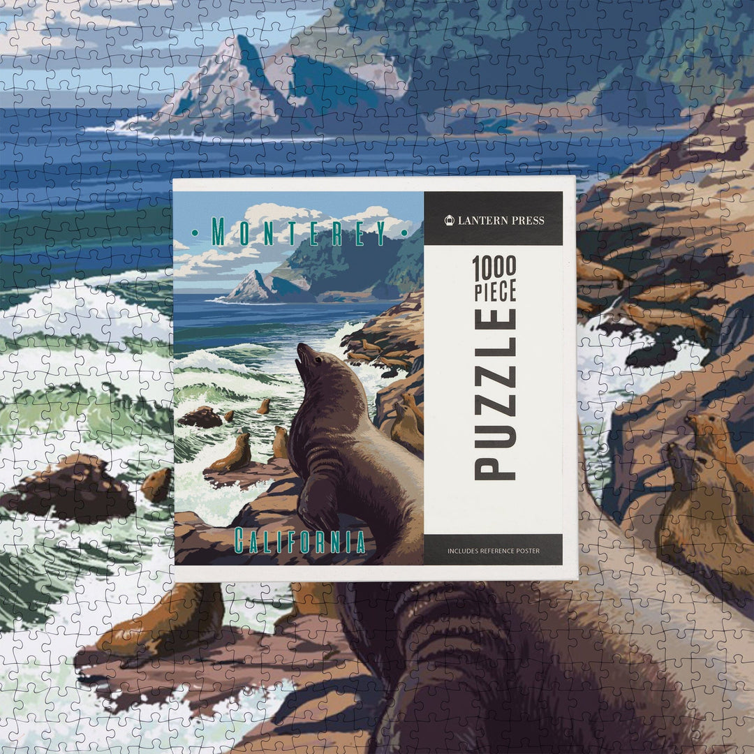 Monterey, California, Sea Lions on Coast, Jigsaw Puzzle Puzzle Lantern Press 