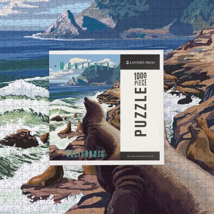 Monterey, California, Sea Lions on Coast, Jigsaw Puzzle Puzzle Lantern Press 