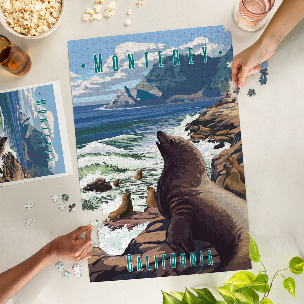 Monterey, California, Sea Lions on Coast, Jigsaw Puzzle Puzzle Lantern Press 