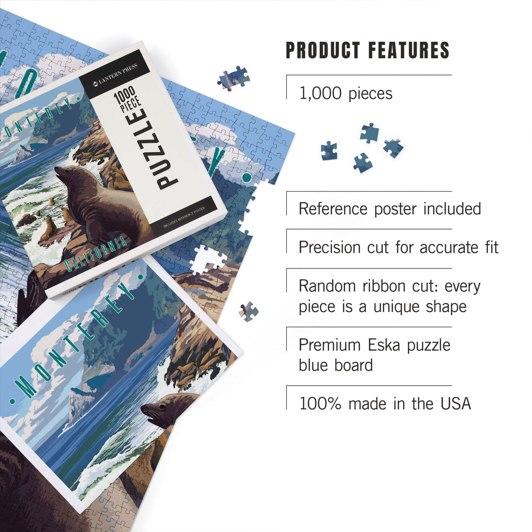 Monterey, California, Sea Lions on Coast, Jigsaw Puzzle Puzzle Lantern Press 