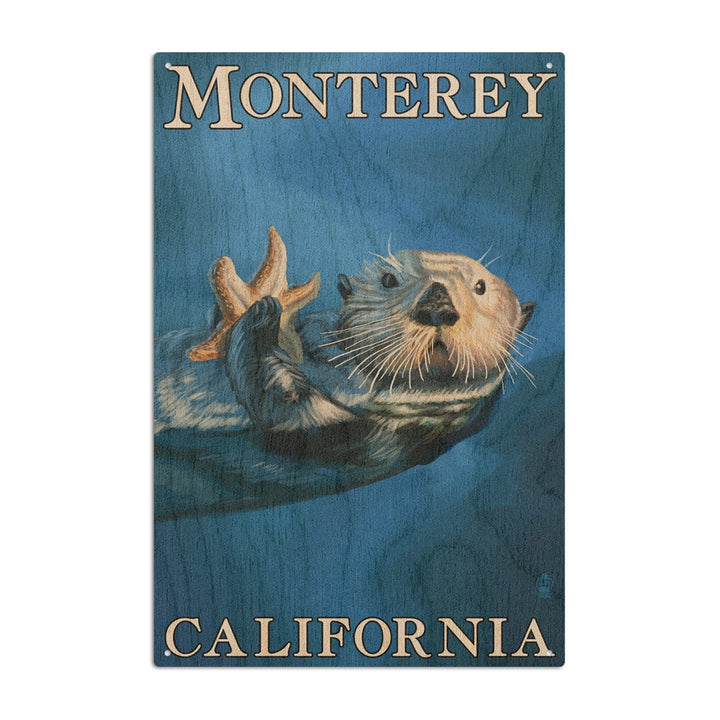 Monterey, California, Sea Otter, Lantern Press Artwork, Wood Signs and Postcards Wood Lantern Press 10 x 15 Wood Sign 