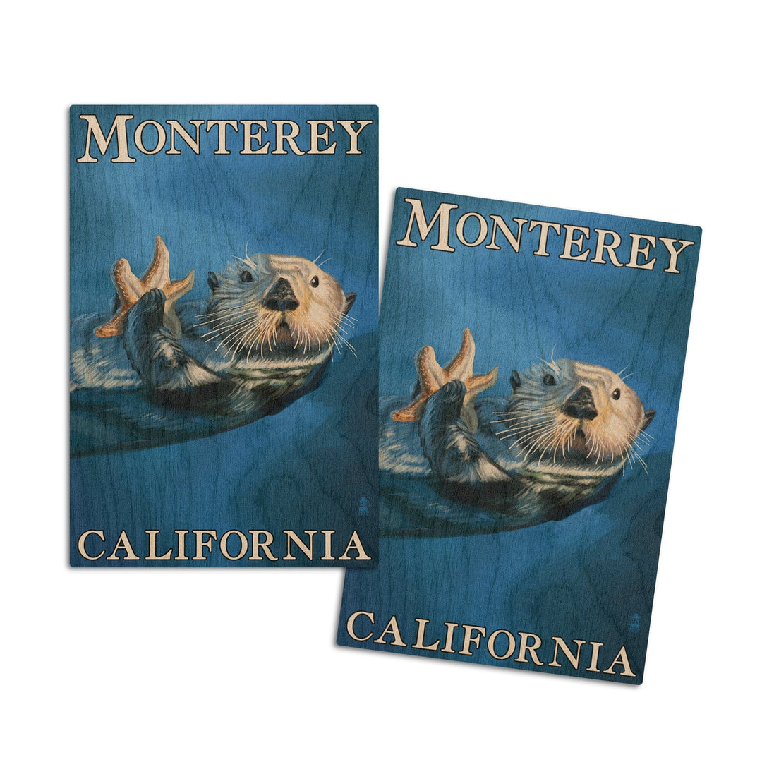 Monterey, California, Sea Otter, Lantern Press Artwork, Wood Signs and Postcards Wood Lantern Press 4x6 Wood Postcard Set 