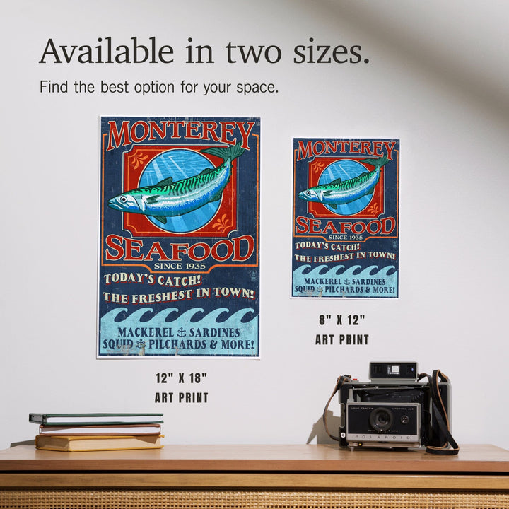 Monterey, California, Seafood Vintage Sign, Art & Giclee Prints Art Lantern Press 