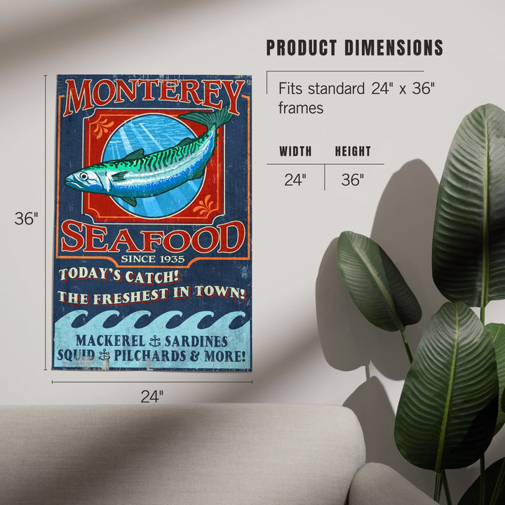 Monterey, California, Seafood Vintage Sign, Art & Giclee Prints Art Lantern Press 